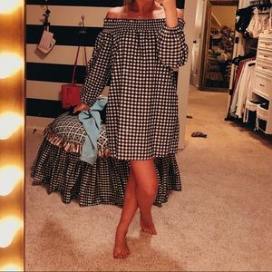 Off the Shoulder Checkered Dress